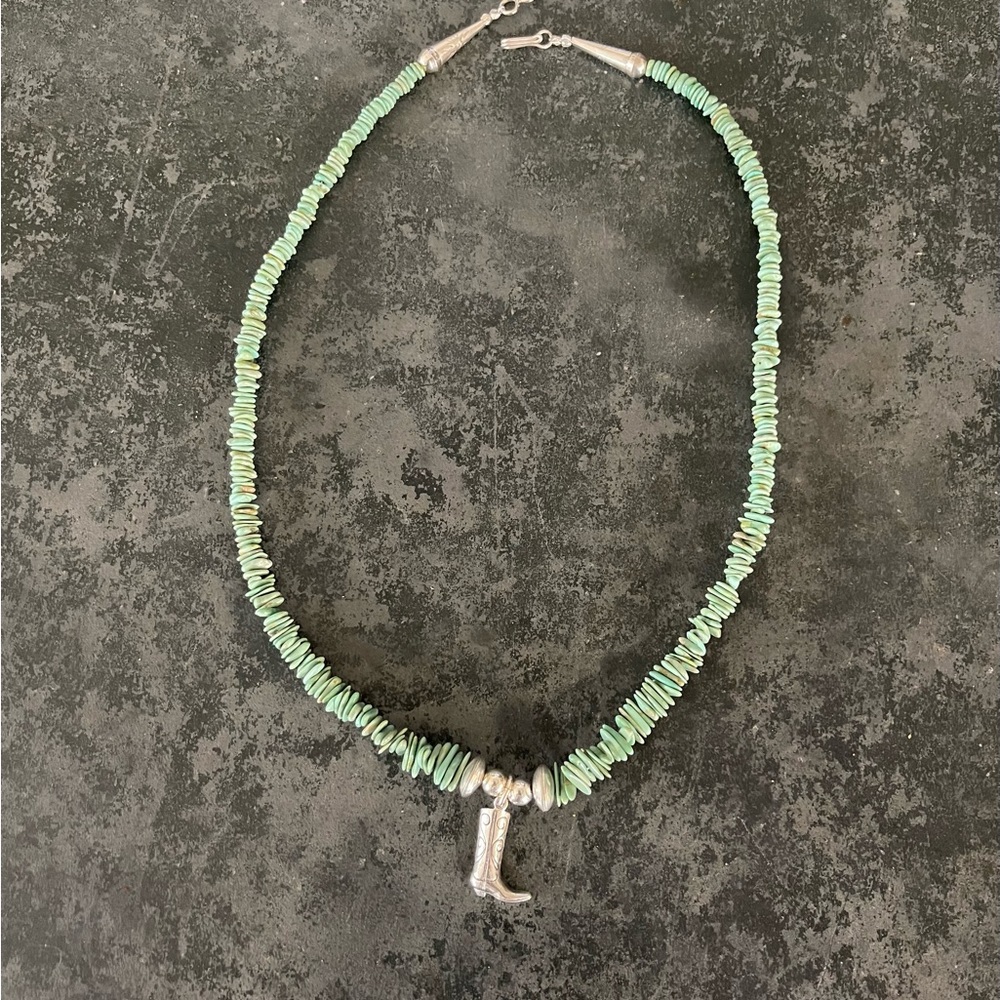 Unique Earth One of a Kind Turquoise & Sterling Silver Cowboy Boot Necklace